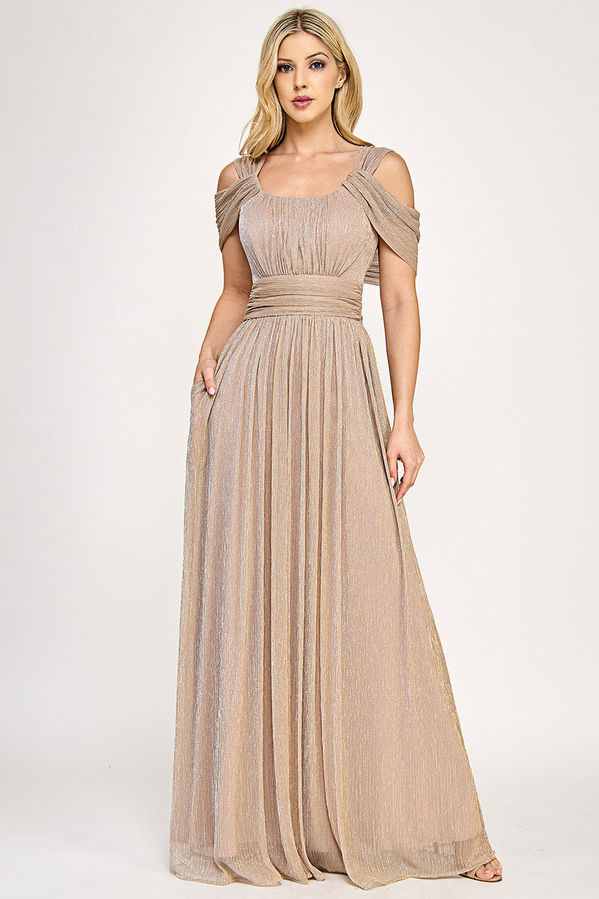 Formal Dresses Long Evening Formal Pleated Dress Lenovia 5327 Champagne