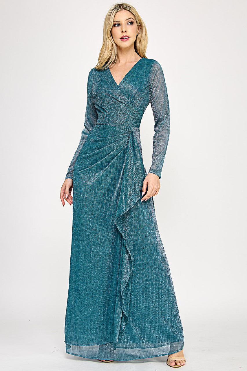 Mother of the Bride Dresses Mother of the Bride Long Sleeve Long Formal Ruffle Dress Lenovia 5324 Perry Blue