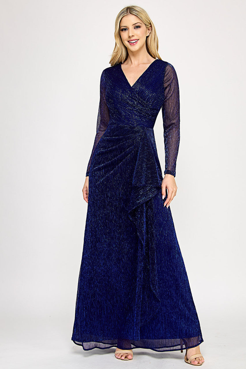 Mother of the Bride Dresses Mother of the Bride Long Sleeve Long Formal Ruffle Dress Lenovia 5324 Royal Blue