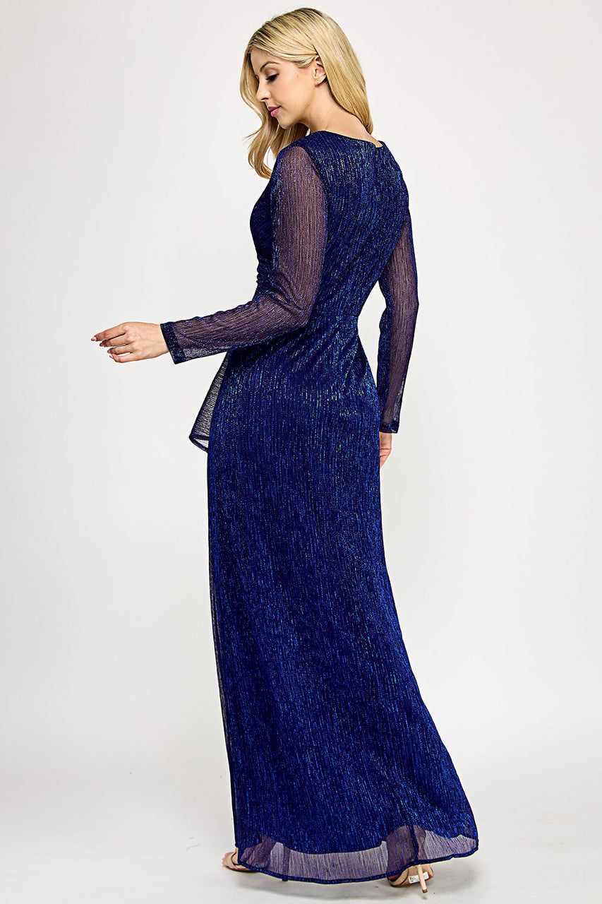 Mother of the Bride Dresses Mother of the Bride Long Sleeve Long Formal Ruffle Dress Lenovia 5324 Royal Blue
