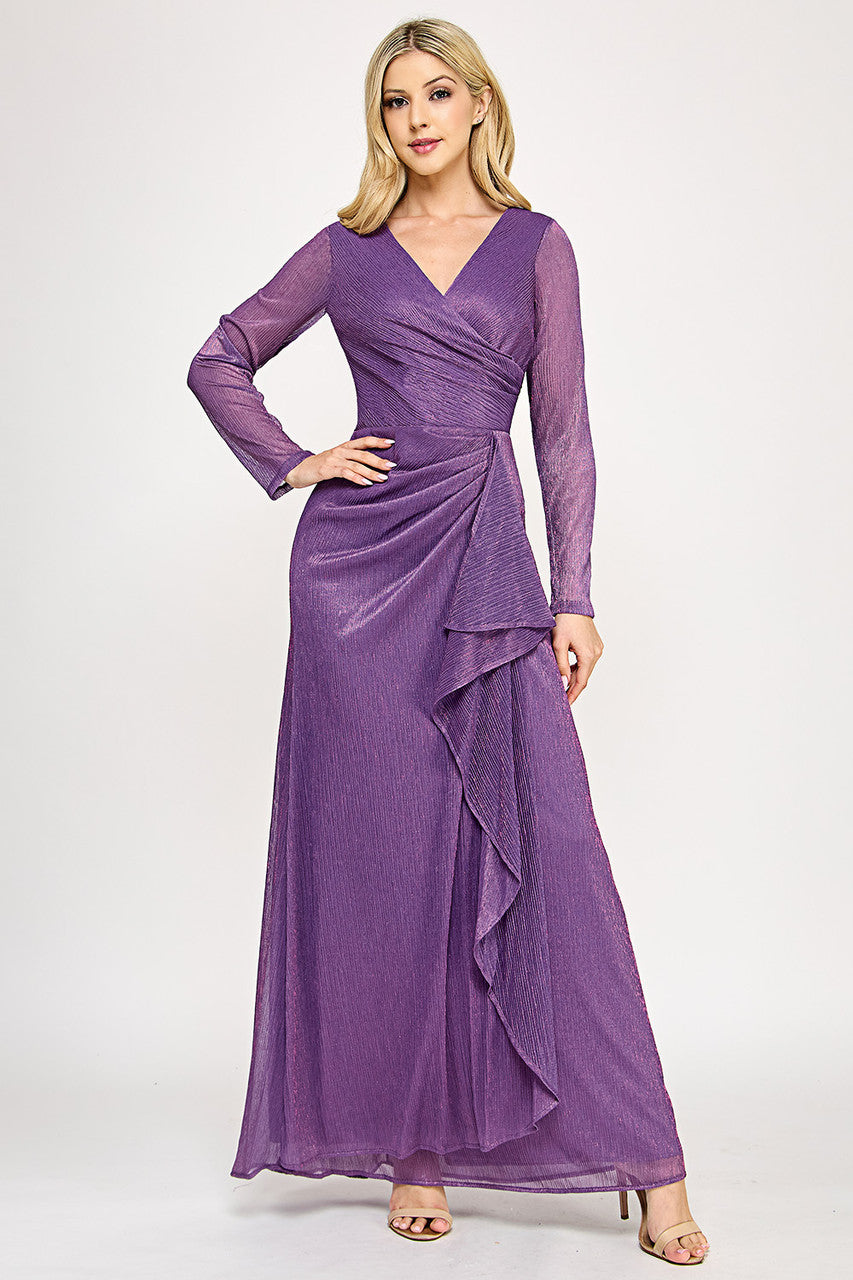 Mother of the Bride Dresses Mother of the Bride Long Sleeve Long Formal Ruffle Dress Lenovia 5324 Purple