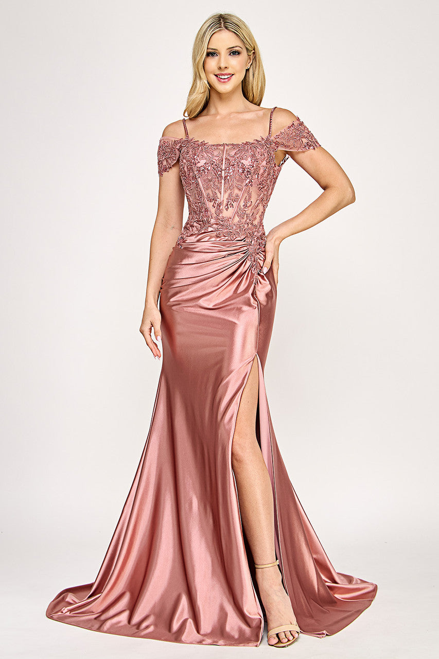 Prom Dresses Corset Formal Fitted Long Prom Dress Lenovia 8348 Mauve