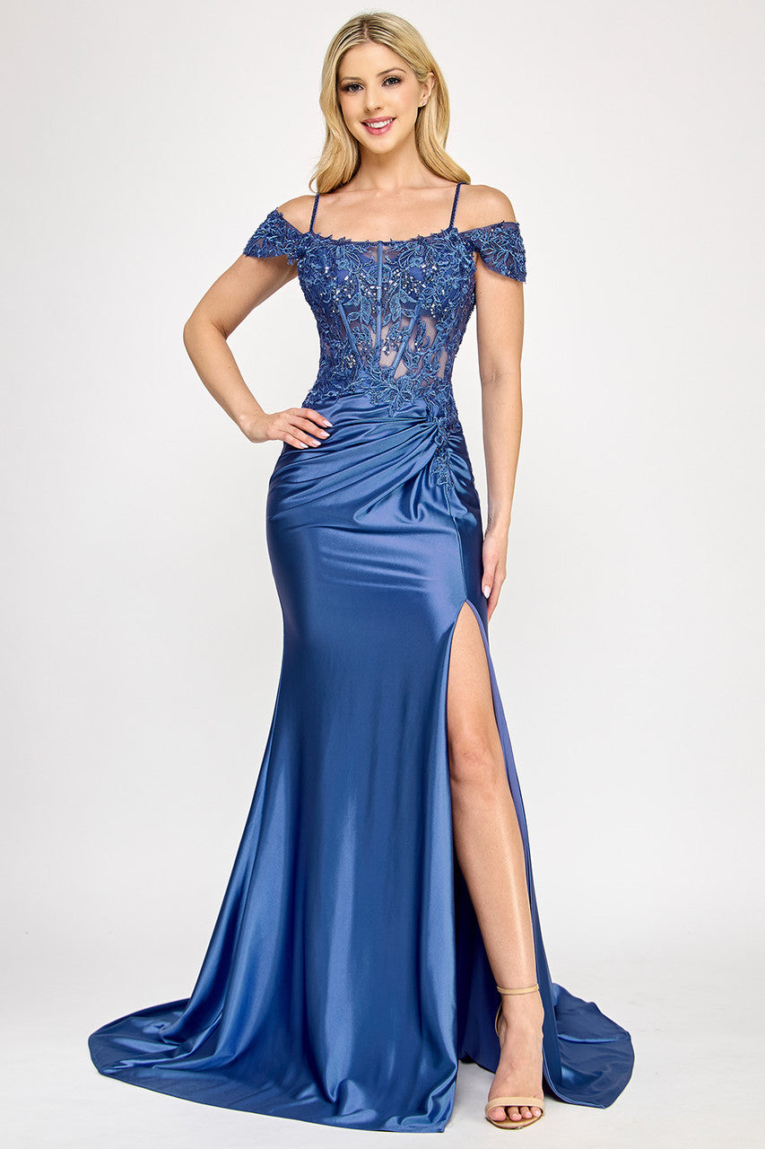 Prom Dresses Corset Formal Fitted Long Prom Dress Lenovia 8348 Denim Blue
