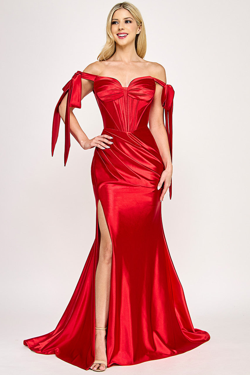 Prom Dresses Formal Pleated Evening Long Prom Corset Dress Lenovia 8401 Red