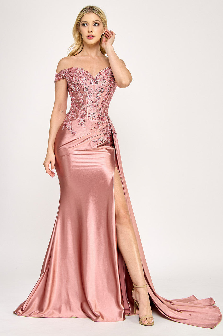 Prom Dresses Long Prom Fitted Corset Formal Pleated Dress Lenovia 8397 Mauve