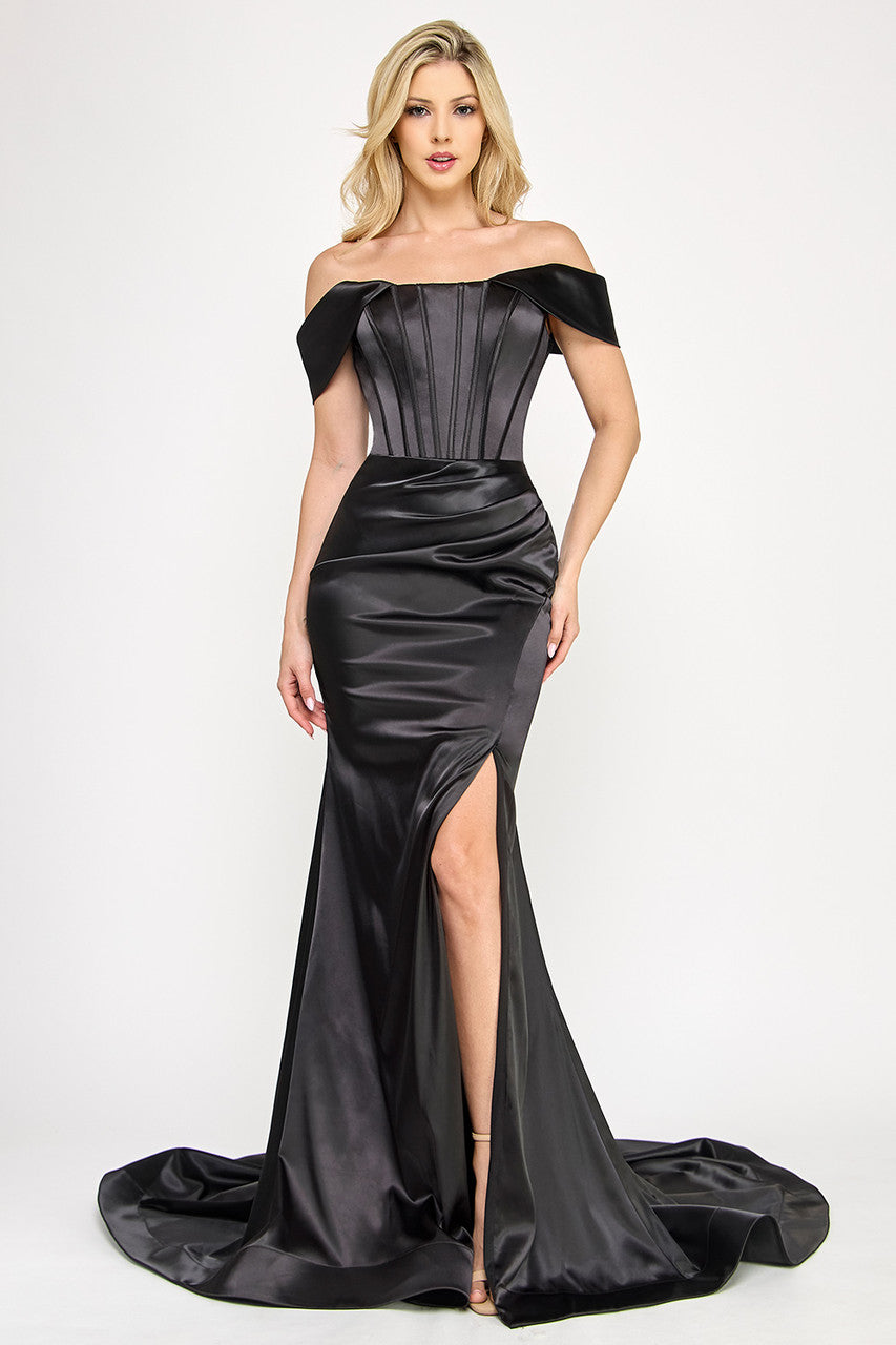 Prom Dresses Fitted Long Formal Corset Prom Dress Lenovia 8359 Black