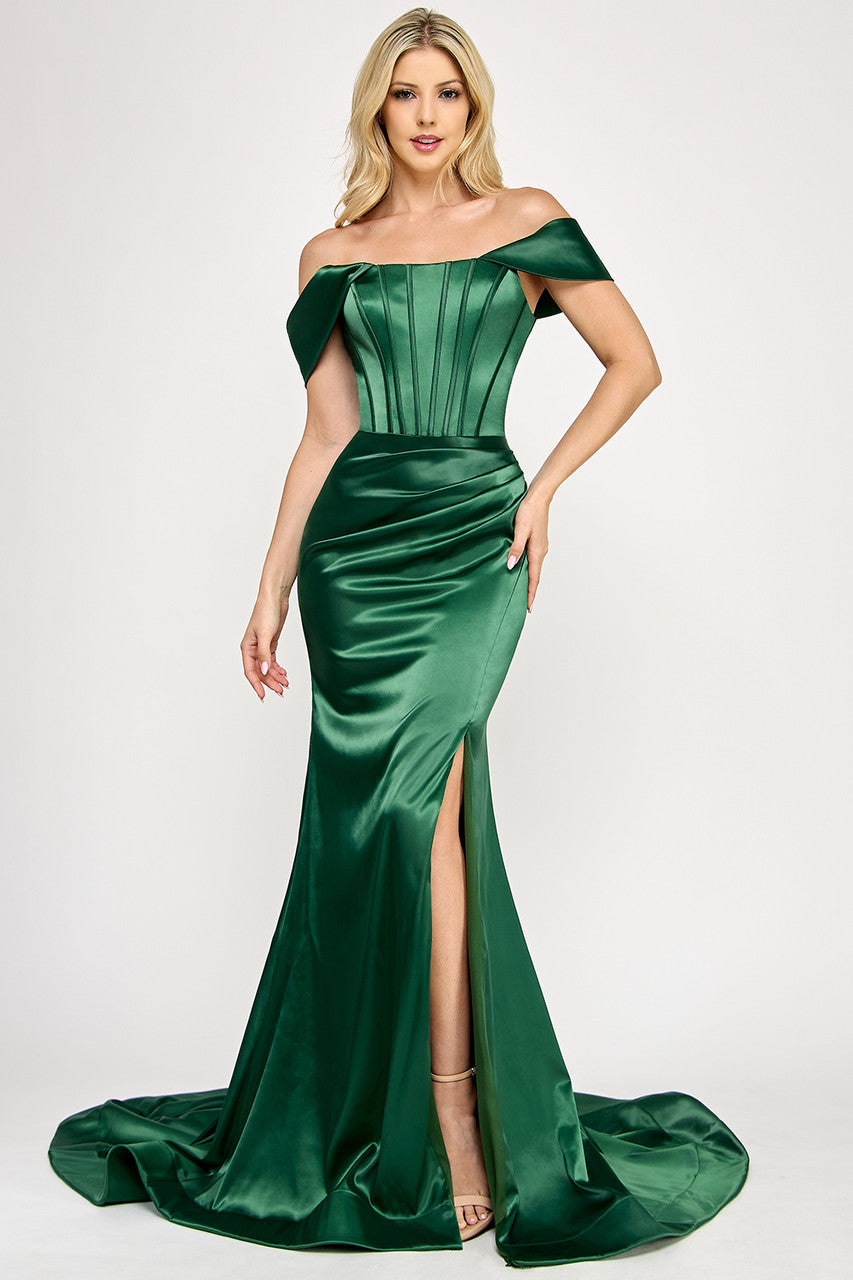 Prom Dresses Fitted Long Formal Corset Prom Dress Lenovia 8359 Hunter Green