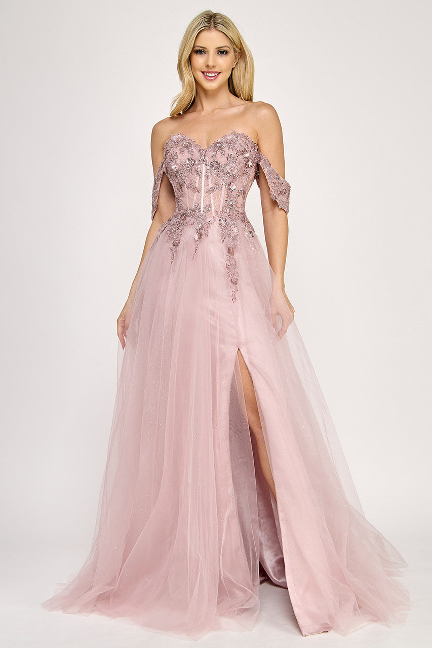 Prom Dresses Formal Long Evening Prom Beaded Dress Lenovia 8399 Dusty Rose