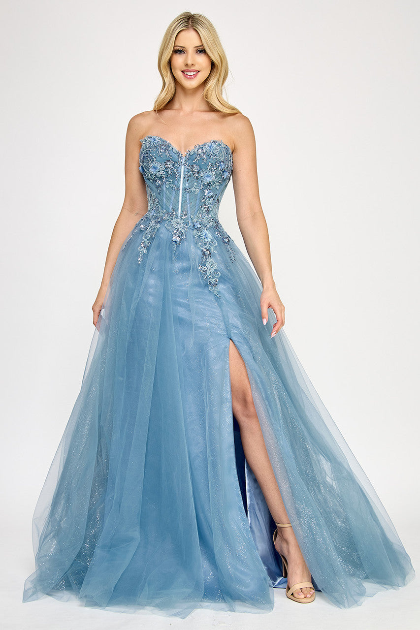 Prom Dresses Formal Long Evening Prom Beaded Dress Lenovia 8399 Denim Blue