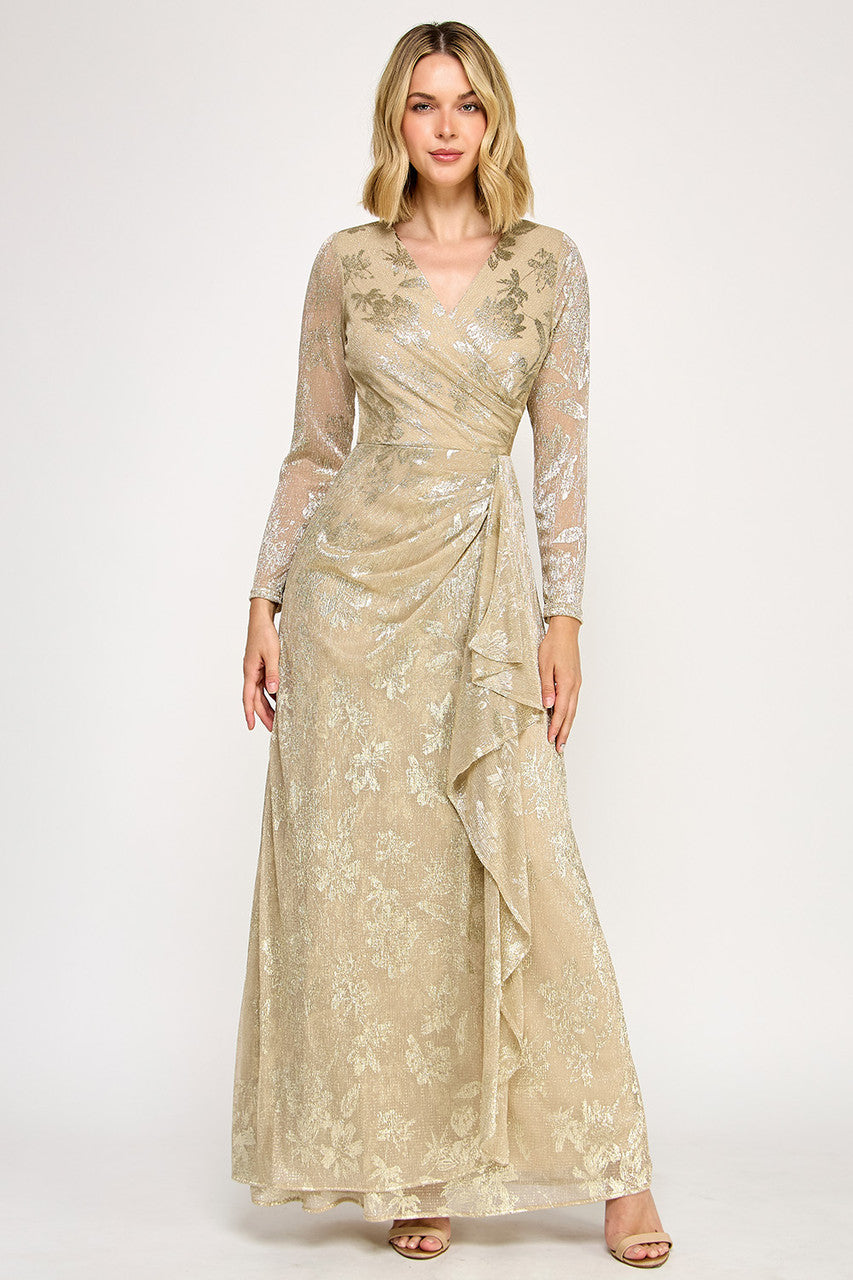 Mother of the Bride Dresses Mother of the Bride Long Sleeve Long Formal Floral Dress Lenovia 5333 Champagne