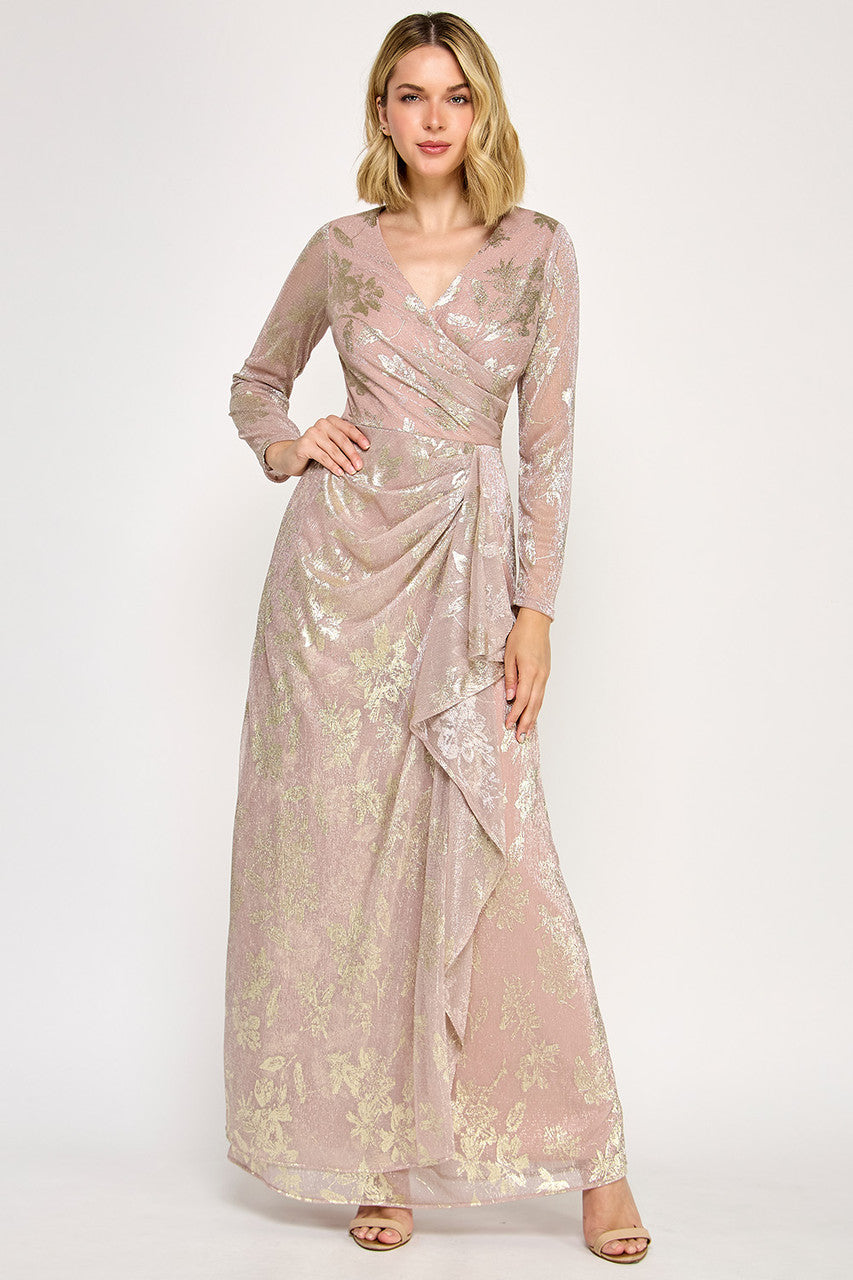 Mother of the Bride Dresses Mother of the Bride Long Sleeve Long Formal Floral Dress Lenovia 5333 Dusty Rose