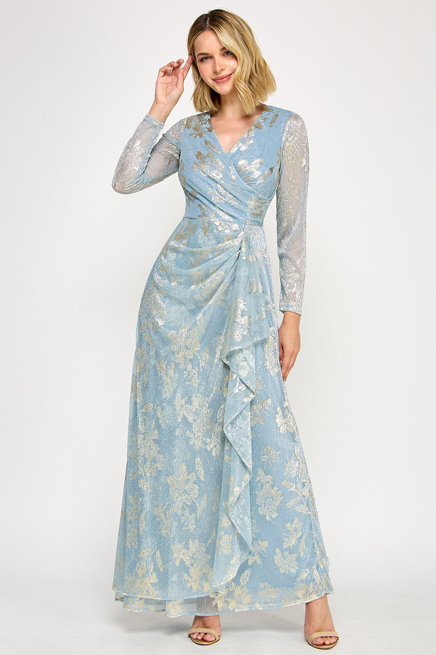 Mother of the Bride Dresses Mother of the Bride Long Sleeve Long Formal Floral Dress Lenovia 5333 Powder Blue