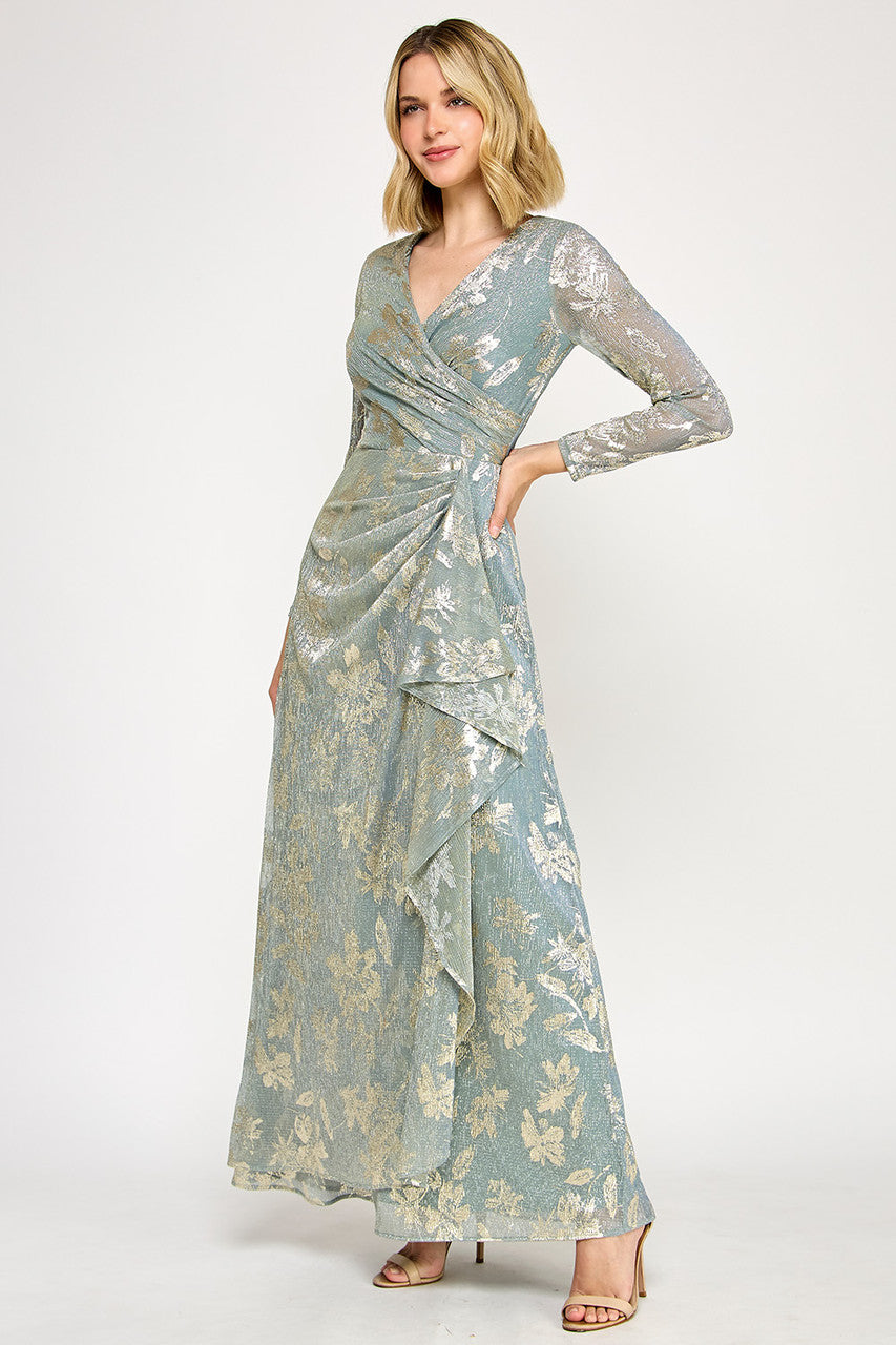 Mother of the Bride Dresses Mother of the Bride Long Sleeve Long Formal Floral Dress Lenovia 5333 Sage