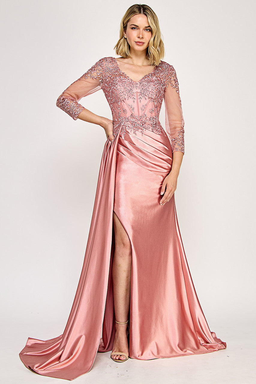 Mother of the Bride Dresses Long Formal Mother of the Bride Lace Applique Corset Dress Lenovia 8366 Mauve