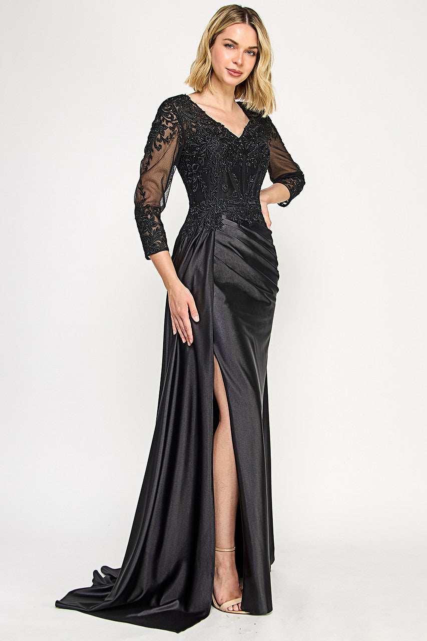 Mother of the Bride Dresses Long Formal Mother of the Bride Lace Applique Corset Dress Lenovia 8366 Black
