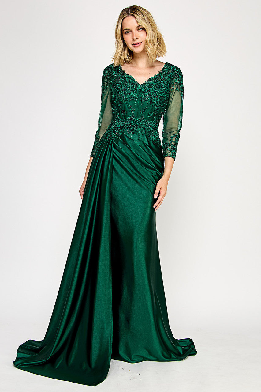 Mother of the Bride Dresses Long Formal Mother of the Bride Lace Applique Corset Dress Lenovia 8366 Hunter Green