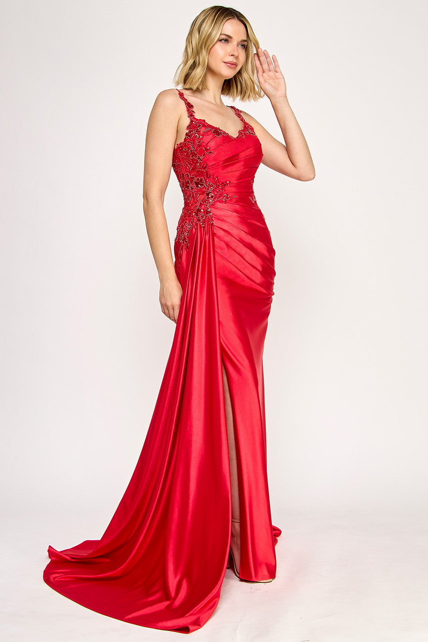 Prom Dresses Long Pleated Prom Formal Fitted Dress Lenovia 8361 Red