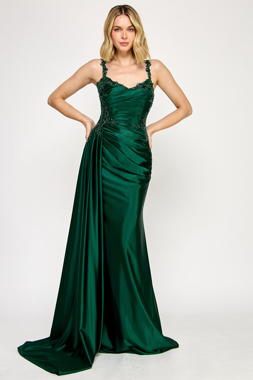 Prom Dresses Long Pleated Prom Formal Fitted Dress Lenovia 8361 Hunter Green