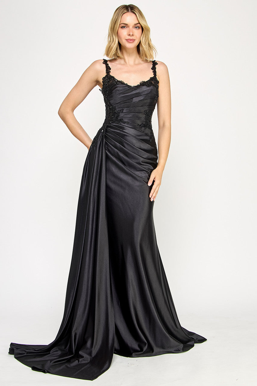 Prom Dresses Long Pleated Prom Formal Fitted Dress Lenovia 8361 Black
