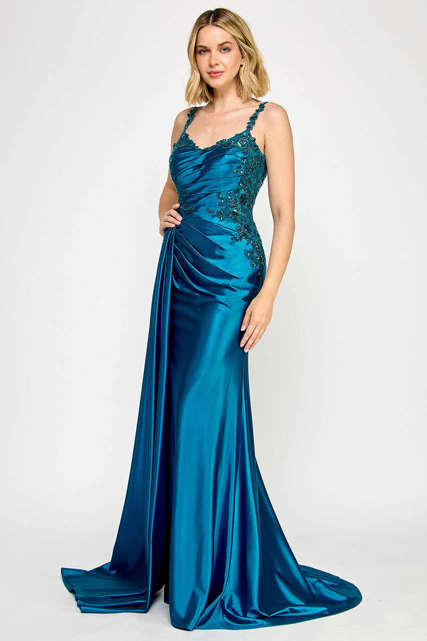 Prom Dresses Long Pleated Prom Formal Fitted Dress Lenovia 8361 Blue