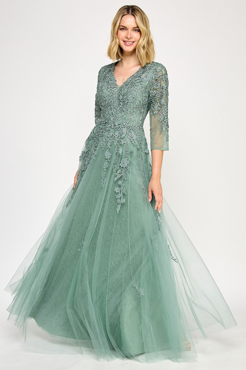 Mother of the Bride Dresses Long Formal Mother of the Bride Lace Applique Dress Lenovia 8370 Sage