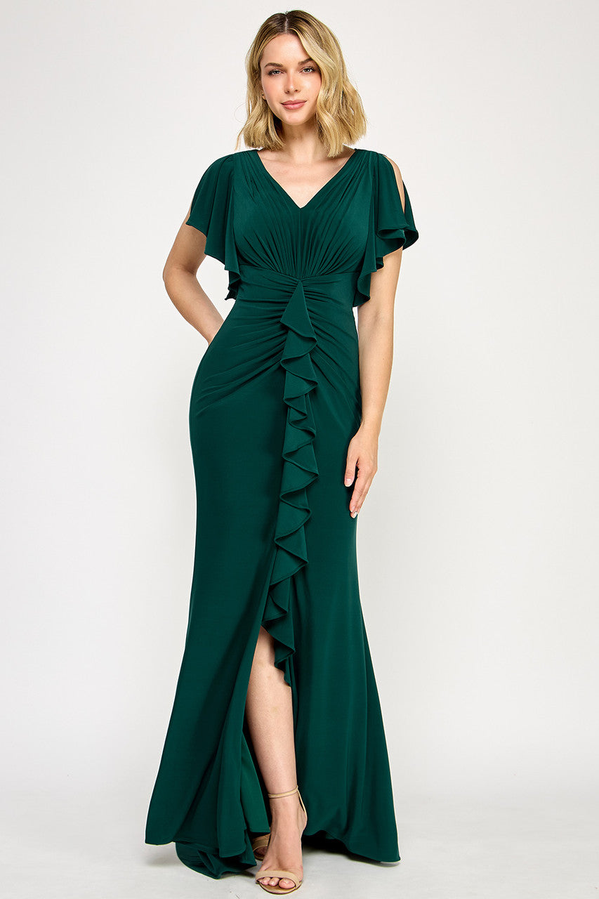 Mother of the Bride Dresses Formal Long Ruffle Mother of the Bride Dress Lenovia 8376 Hunter Green
