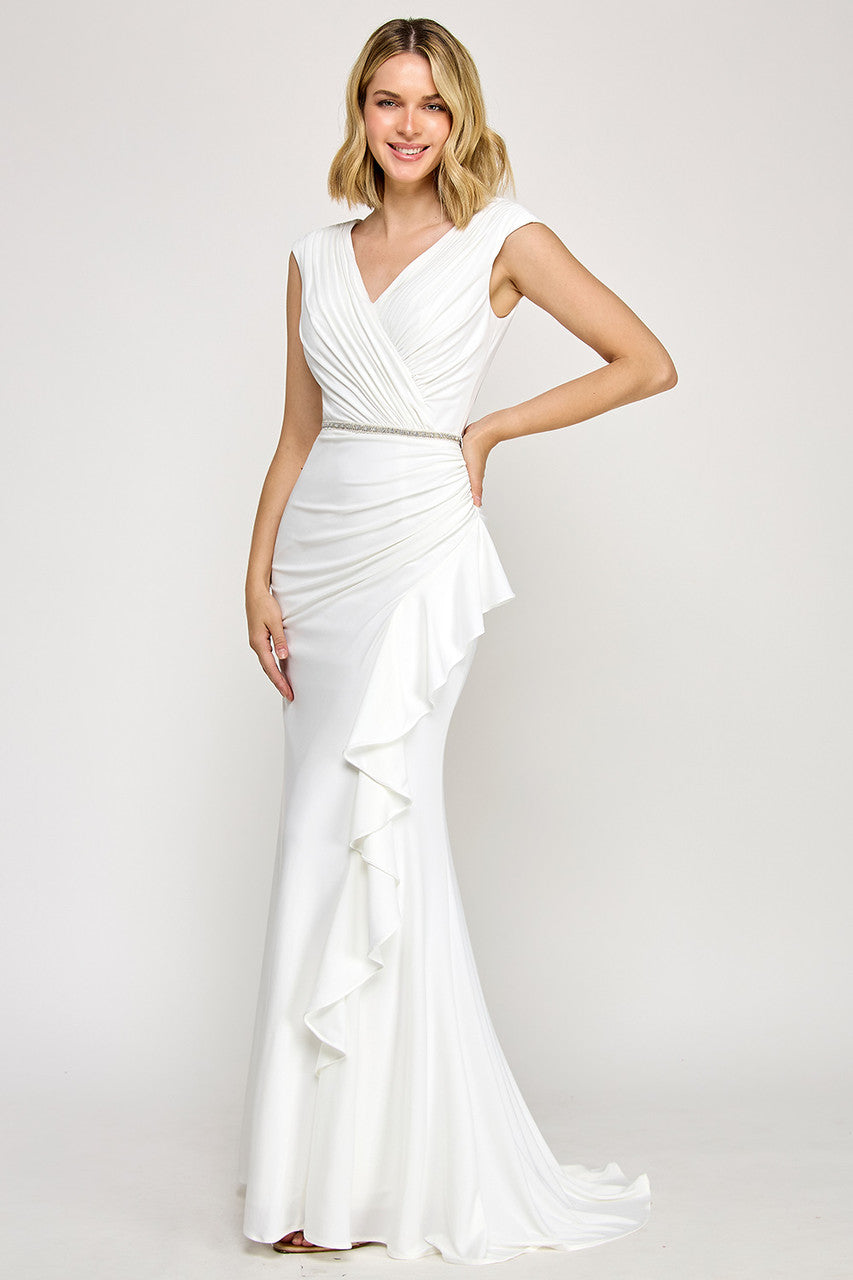 Wedding Dresses Ruffle Fitted Long Bridal Wedding Dress Lenovia 8374 Ivory