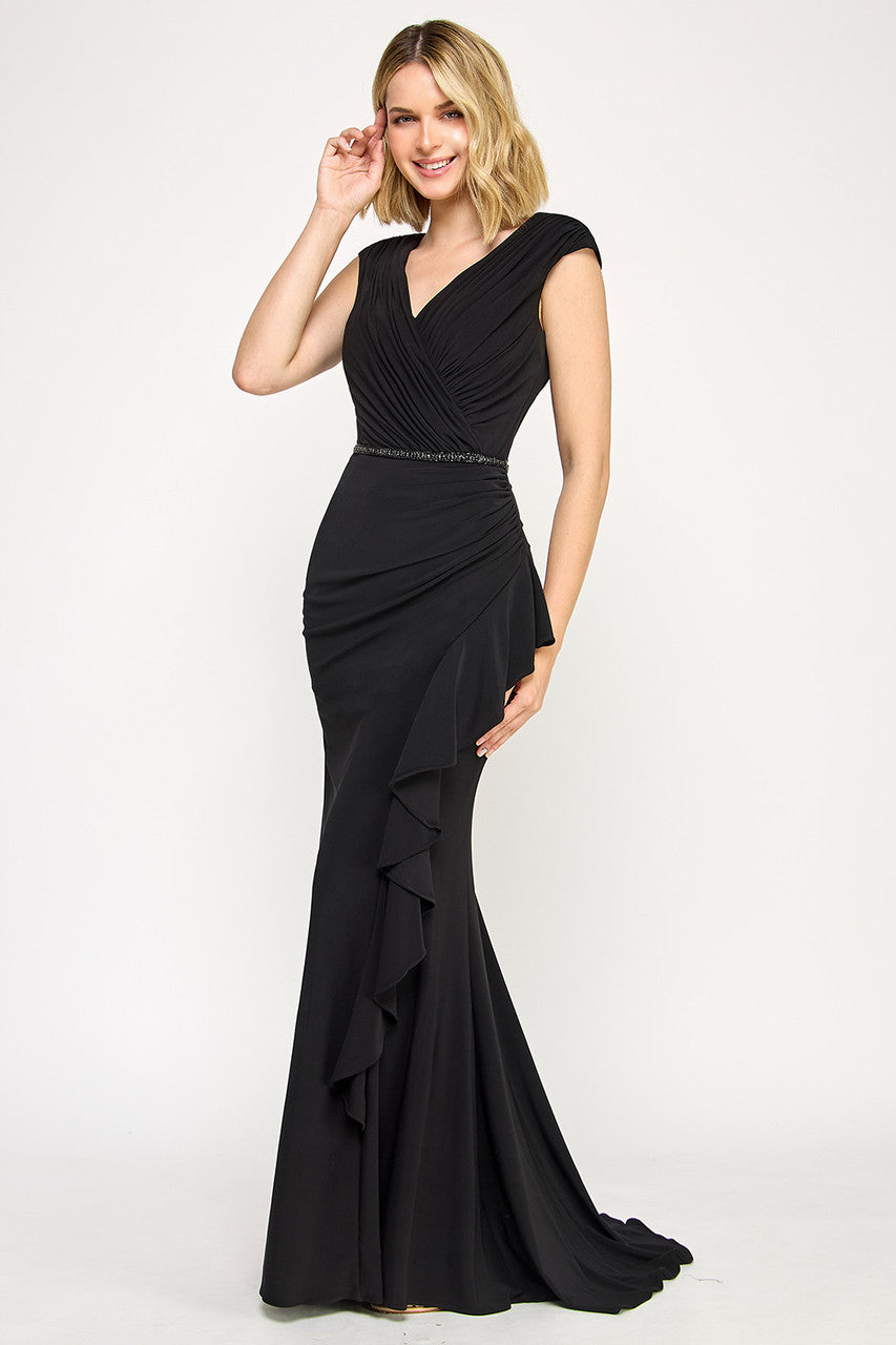 Formal Dresses Ruffle Fitted Evening Long Formal Prom Dress Lenovia 8374 Black