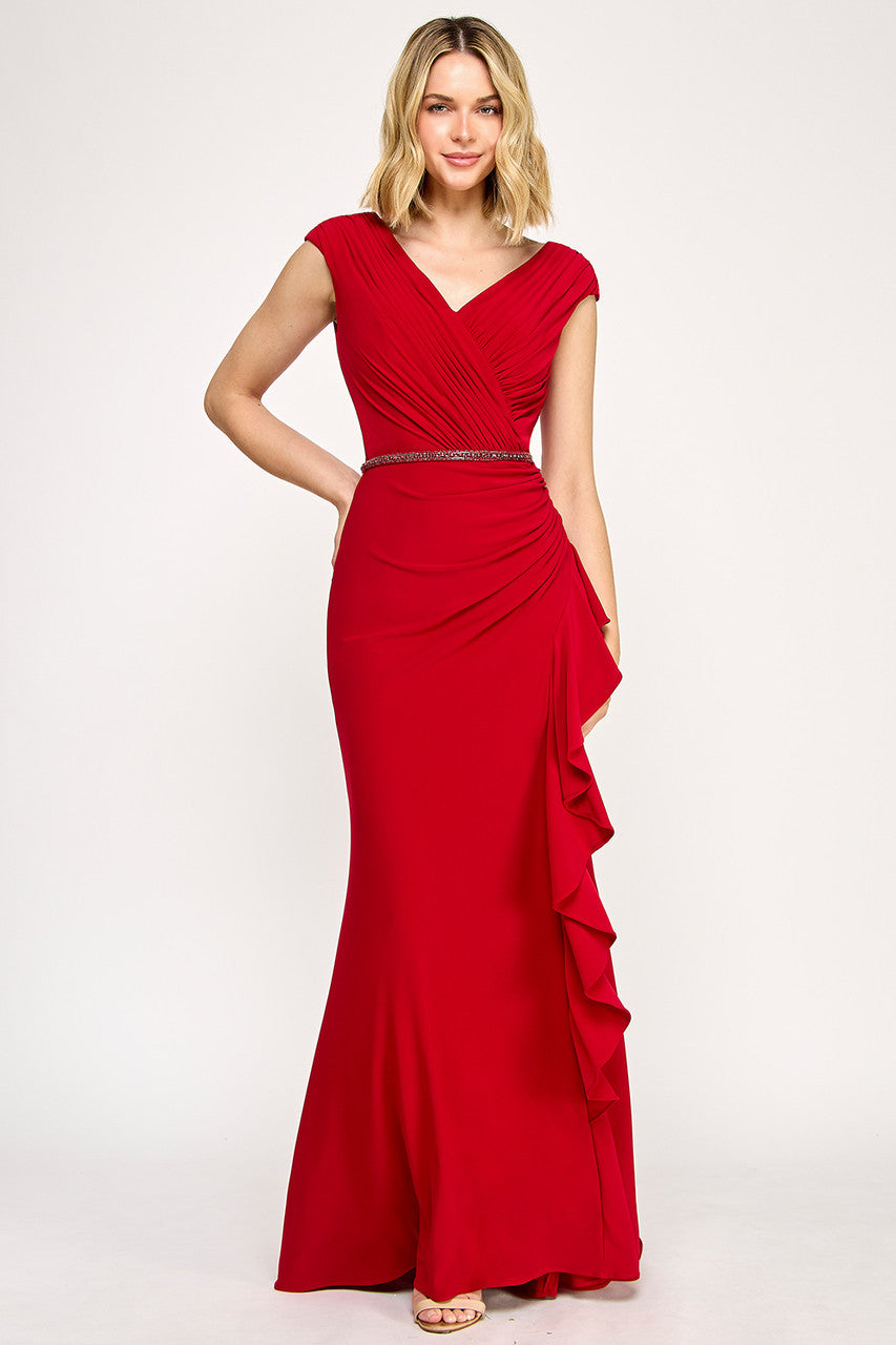 Formal Dresses Ruffle Fitted Evening Long Formal Prom Dress Lenovia 8374 Red