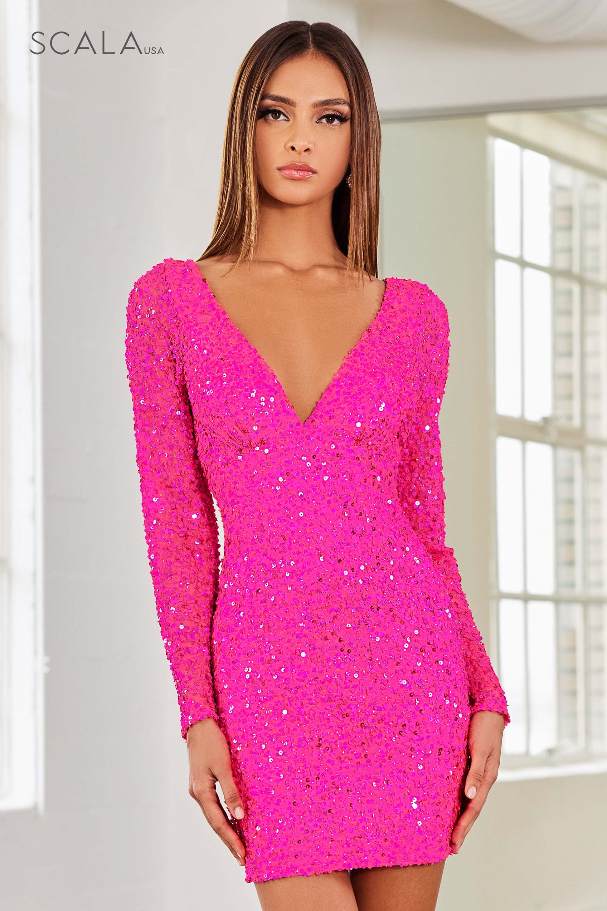Scala 60036 Fitted Sequin Short Mini Cocktail Dress