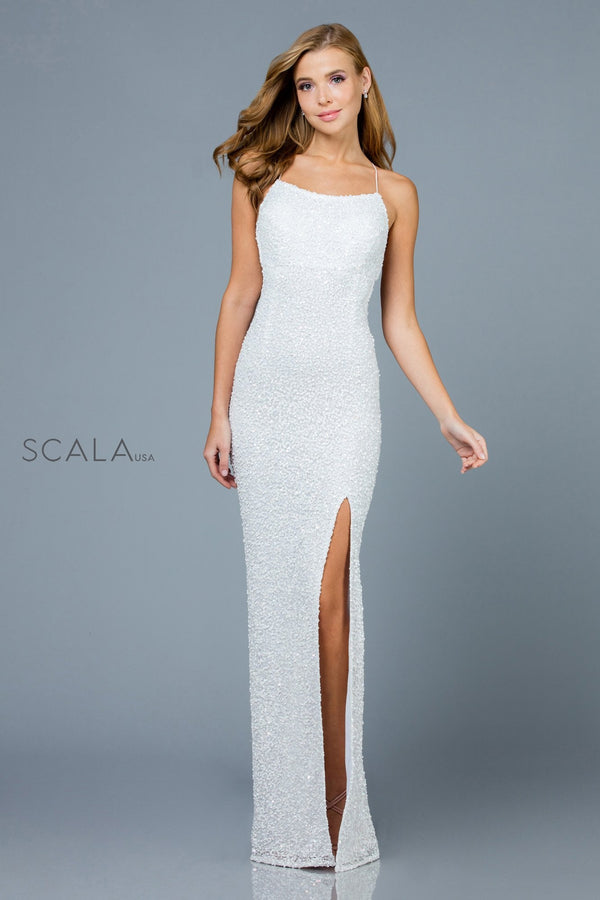 Scala 60100 Bridal Gown Long Slit Wedding Dress