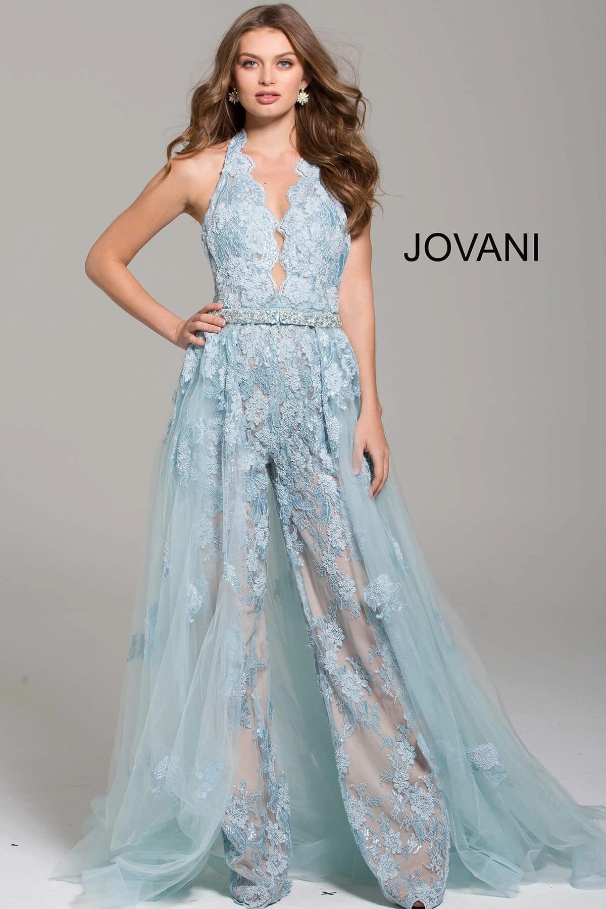 Jumpsuit Formal Long Prom Overskirt Jumpsuit Light Blue