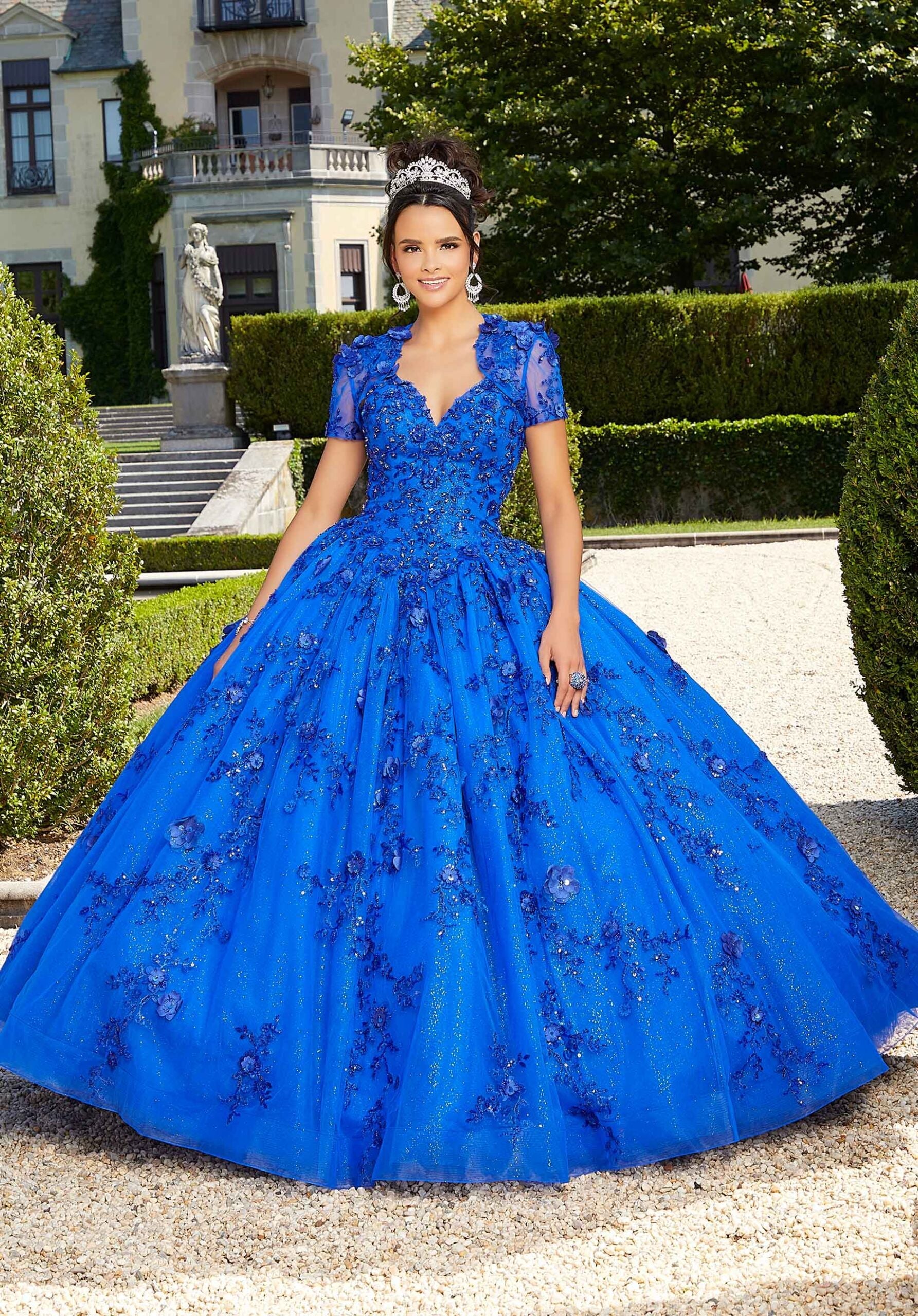 V-Neck Floor-Length Tulle Quinceañera Ball Gown MGNY Madeline Gardner New York 60133