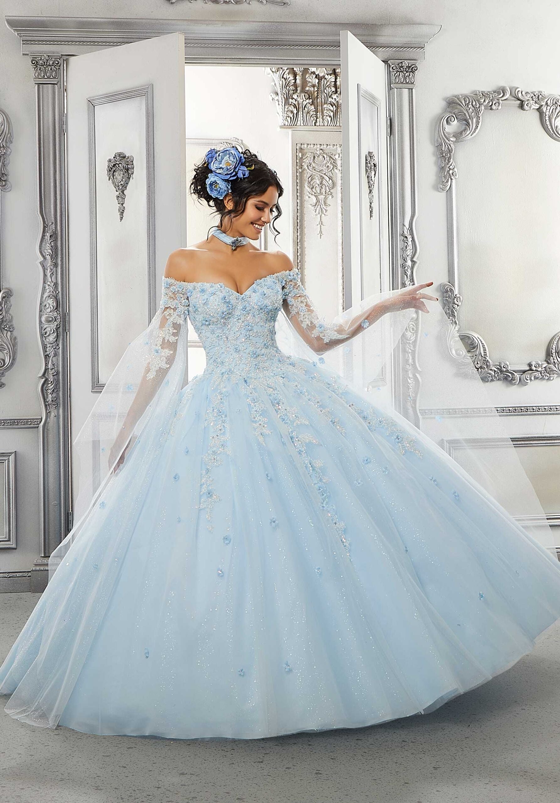 Off-the-Shoulder Floor-Length Tulle Formal Ball Gown MGNY Madeline Gardner New York 60143