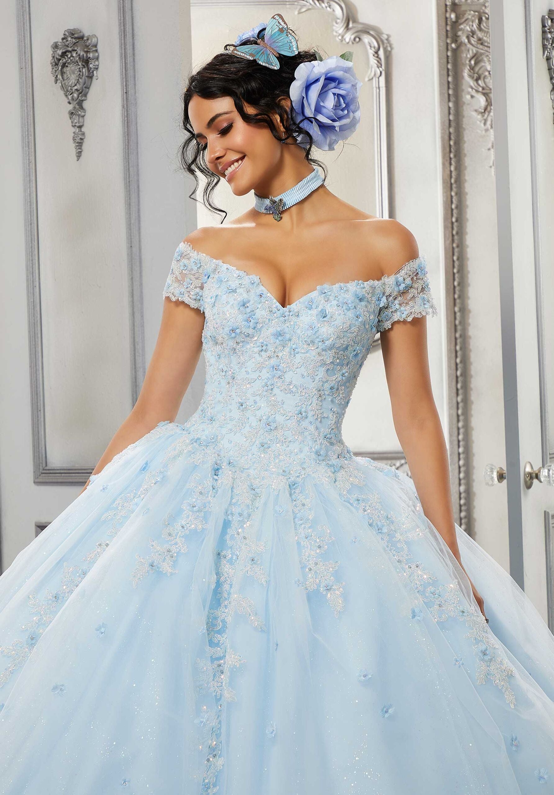 Off-the-Shoulder Floor-Length Tulle Formal Ball Gown MGNY Madeline Gardner New York 60143