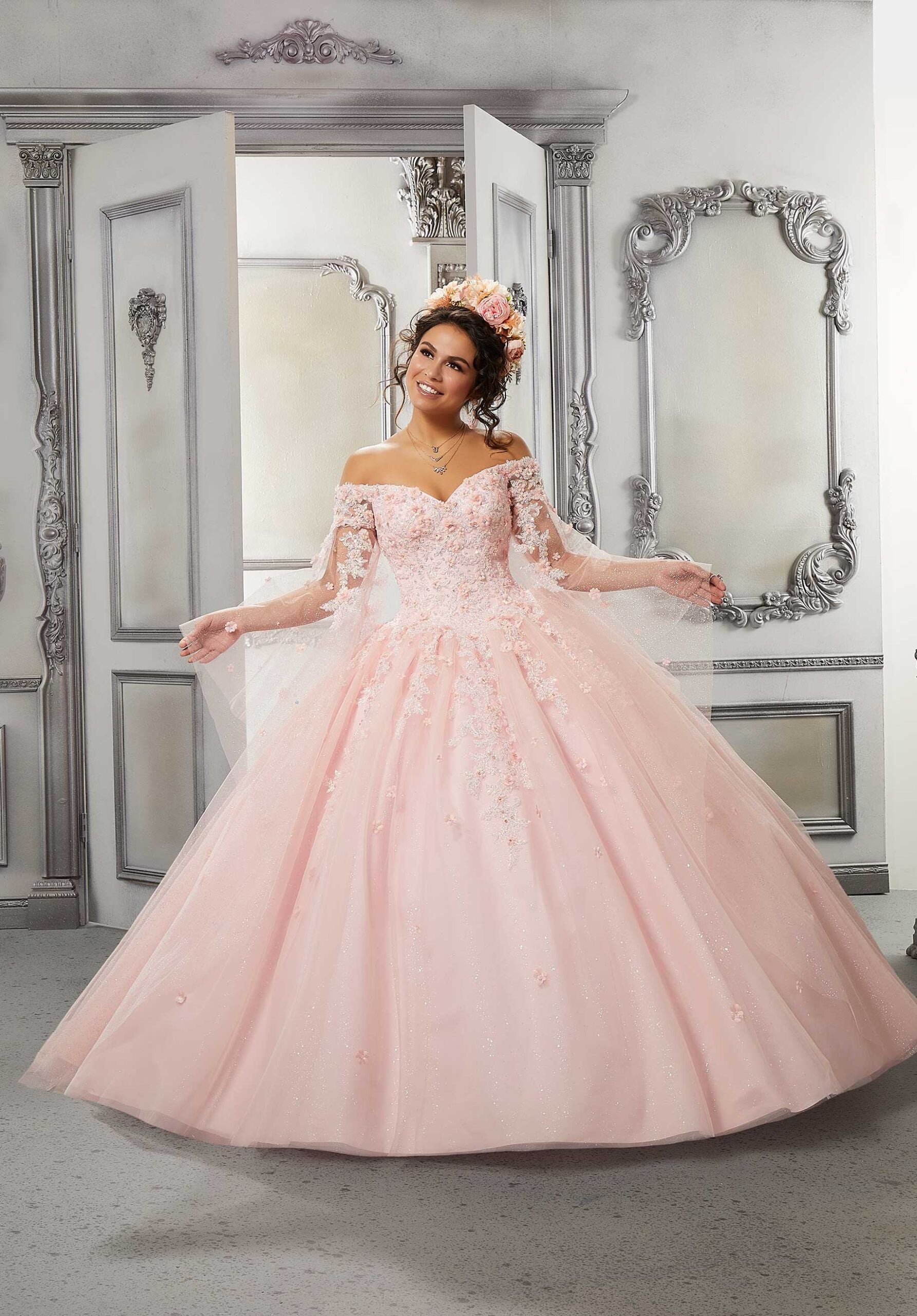 Off-the-Shoulder Floor-Length Tulle Formal Ball Gown MGNY Madeline Gardner New York 60143