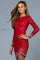 Cocktail Dresses Long Sleeve Sequins Fitted Short Cocktail Dress Red