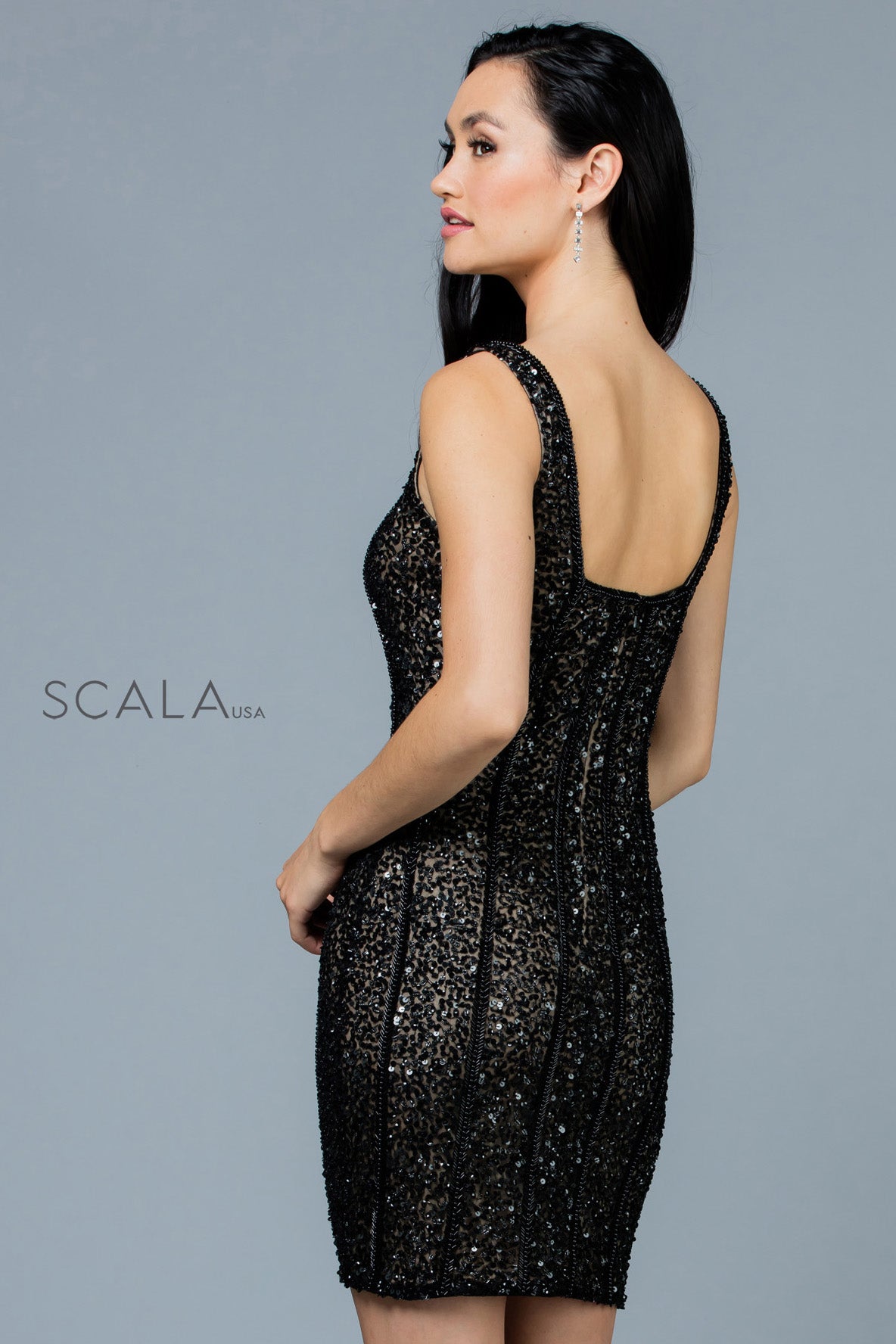 Homecoming Dresses Sequin Fitted Short Cocktail Mini Dress Black/Nude