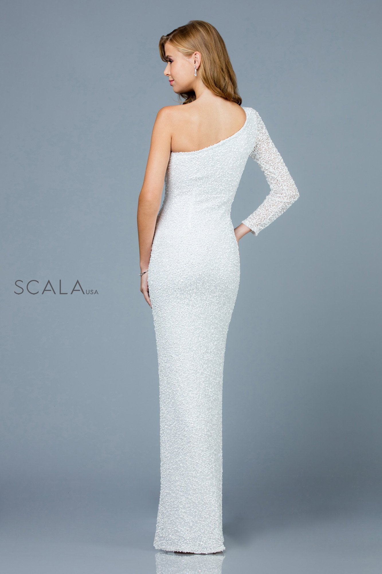 Scala 60205 Long Fitted Slit Wedding Dress