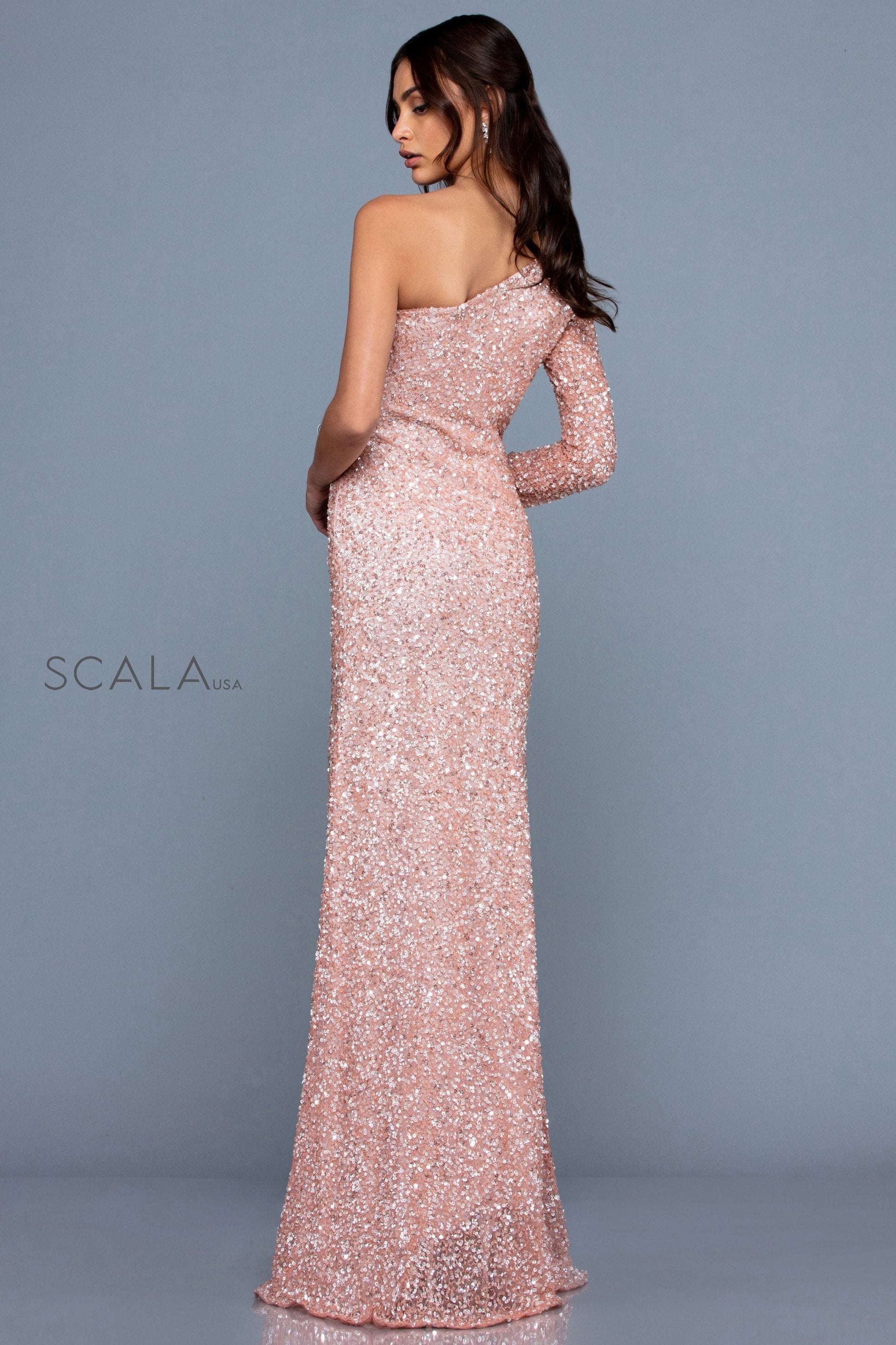 Scala 60205 Fitted Long Slit Formal Evening Prom Dress