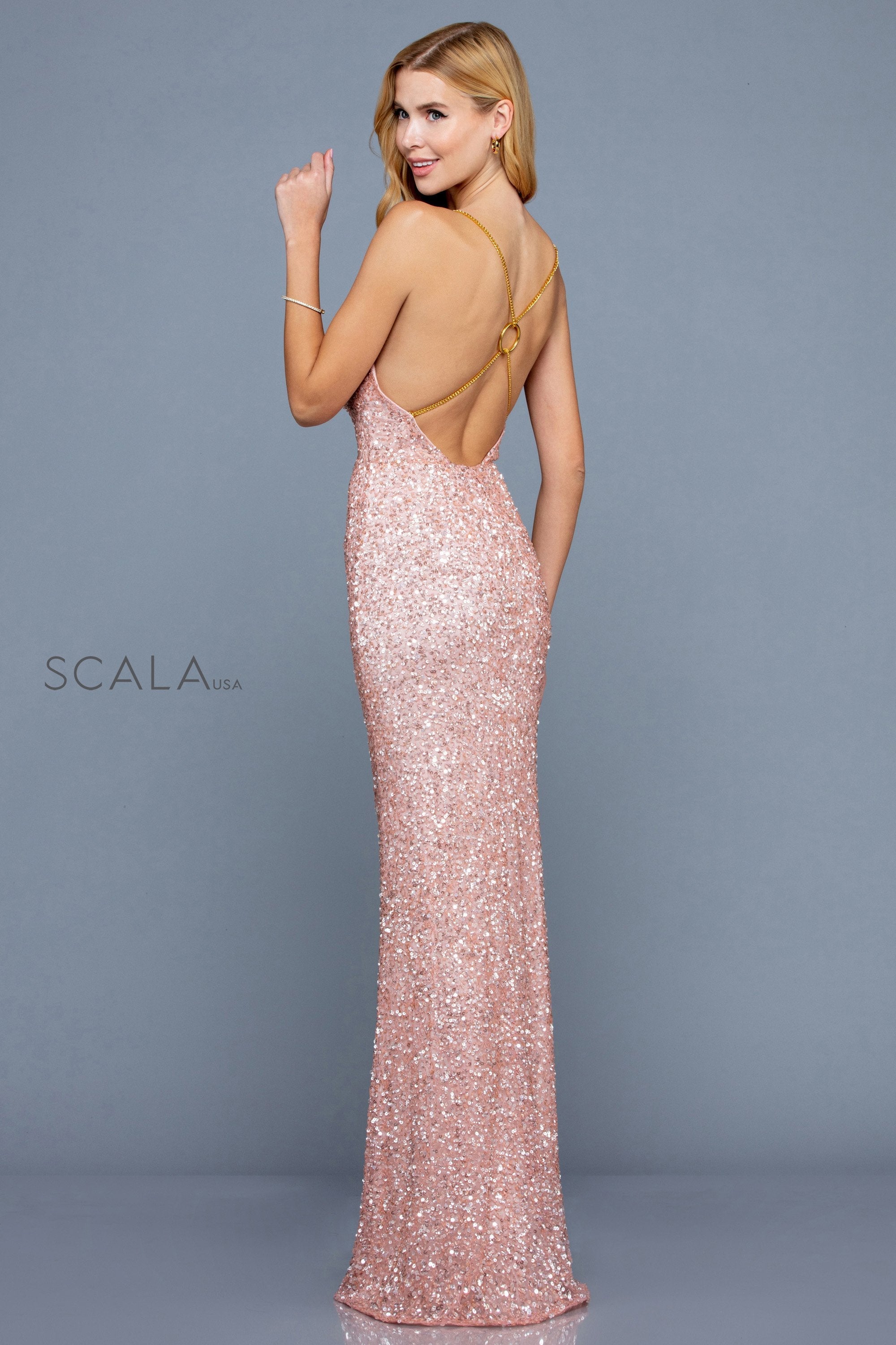 Prom Dresses Formal Fitted Slit Prom Long Dress New Rose Gold