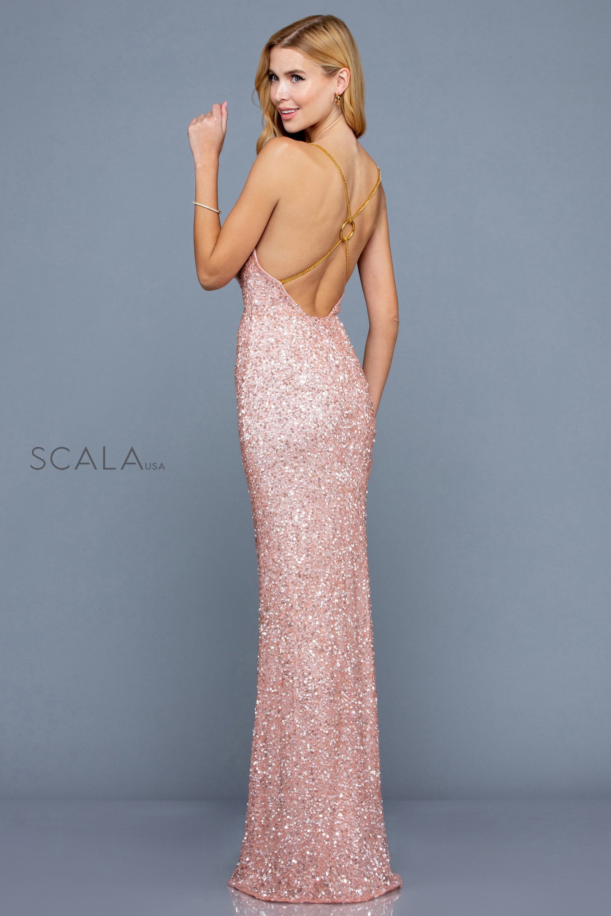 Scala 60218 Formal Fitted Slit Prom Long Dress