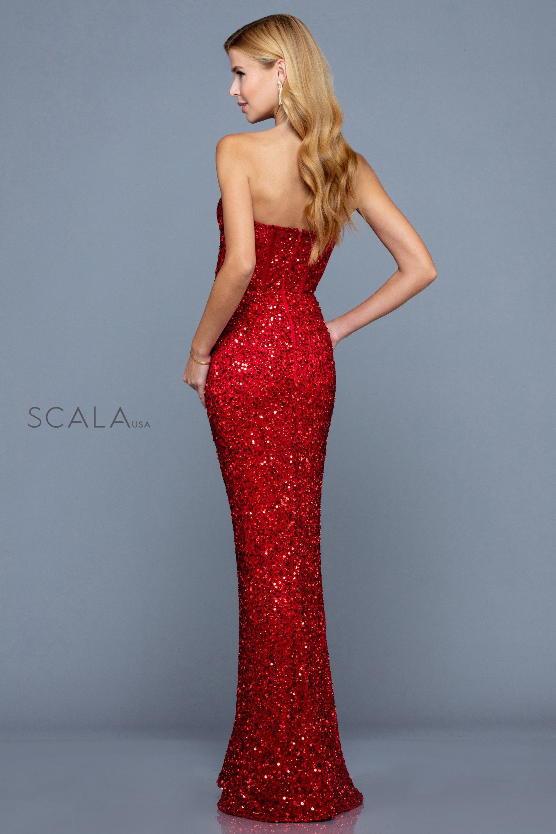 Scala 60227 Long Formal Slit Glitter Prom Dress