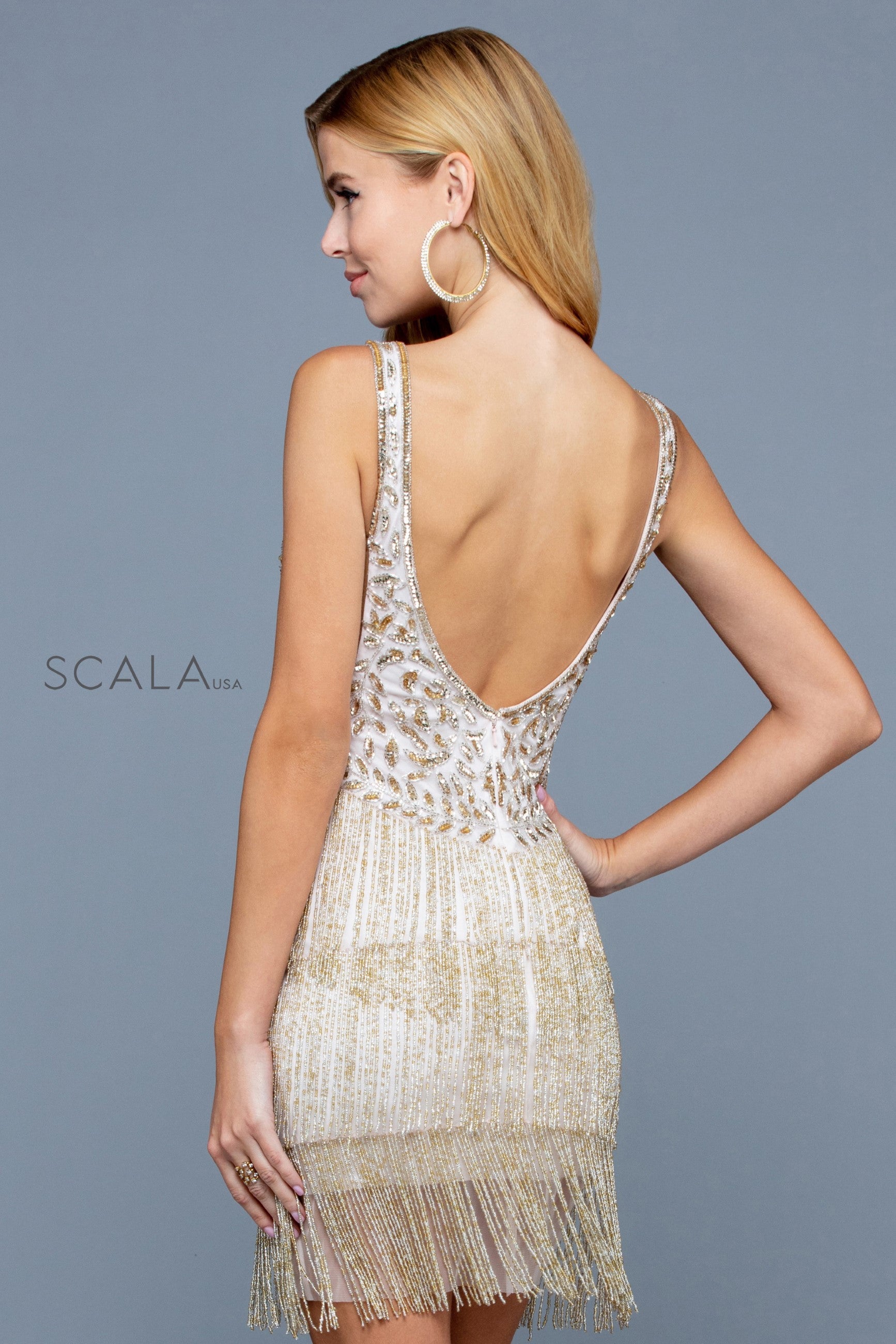 V-Neck Mini Short Sequin Cocktail Dress Fit & Flare Scala 60254