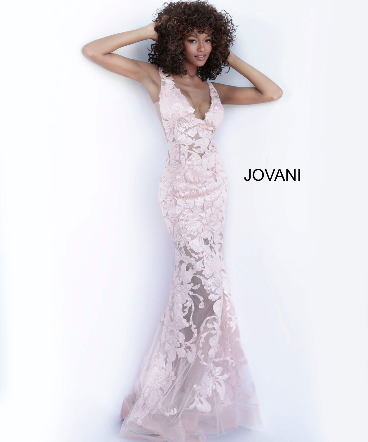 Prom Dresses Long Formal Floral Applique Prom Sequin Dress Rose-Gold