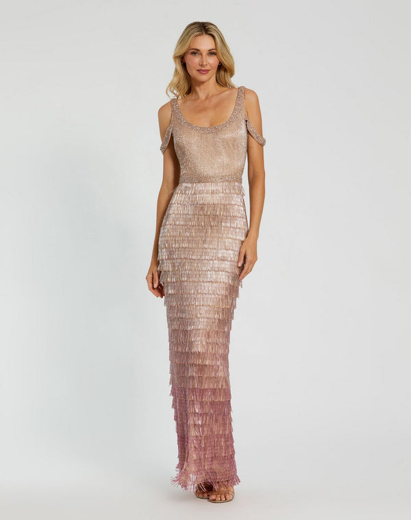 Long Formal Fringe Dress Fitted Mac Duggal 6032