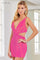Homecoming Dresses Fitted Short Homecoming Beaded Mini Dress Fuchsia