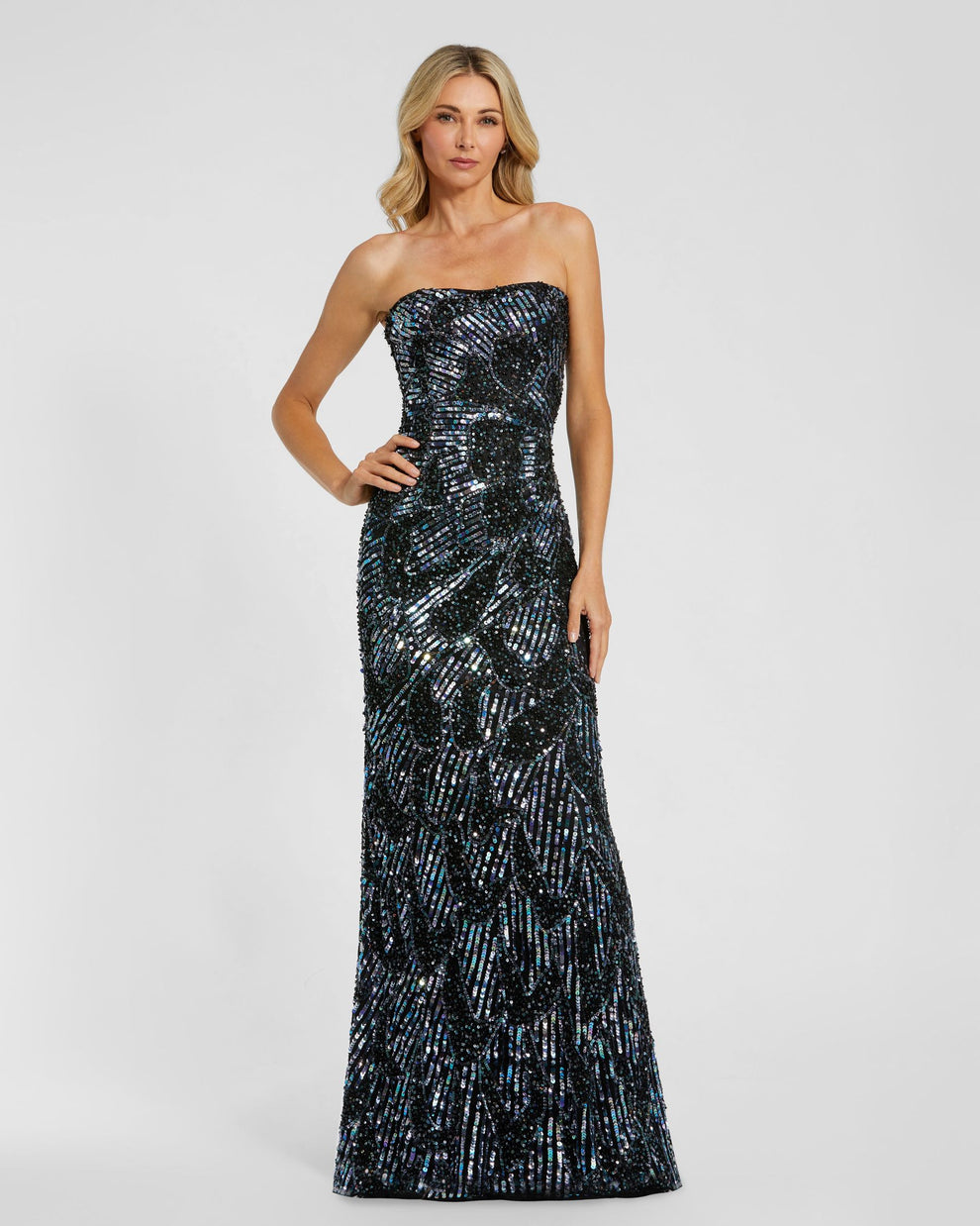 Strapless Straight Neck Floor-Length Sequin Formal Sheath/Column Mac Duggal 6046