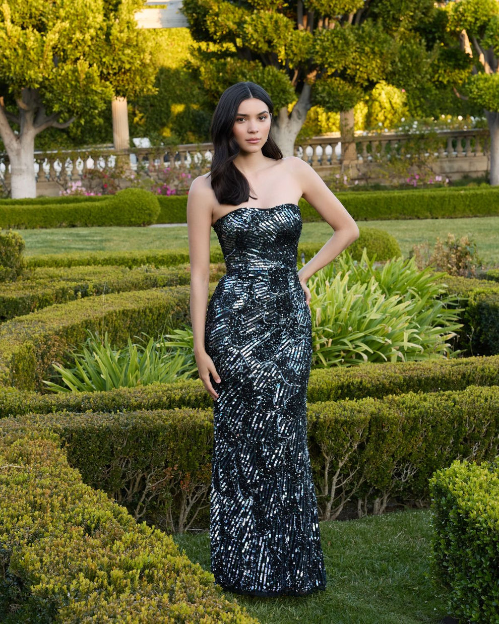 Strapless Straight Neck Floor-Length Sequin Formal Sheath/Column Mac Duggal 6046