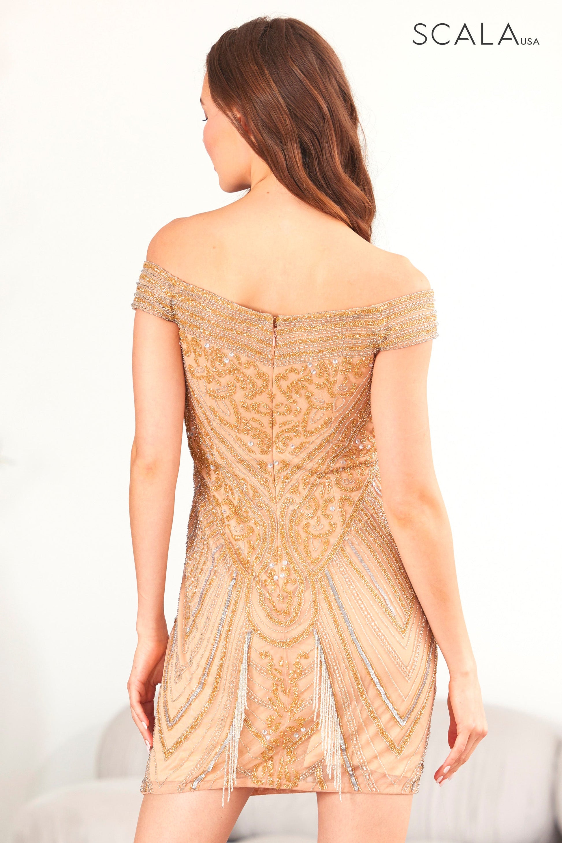 Scala 60512 Homecoming Short Beaded Fringe Cocktail Dress